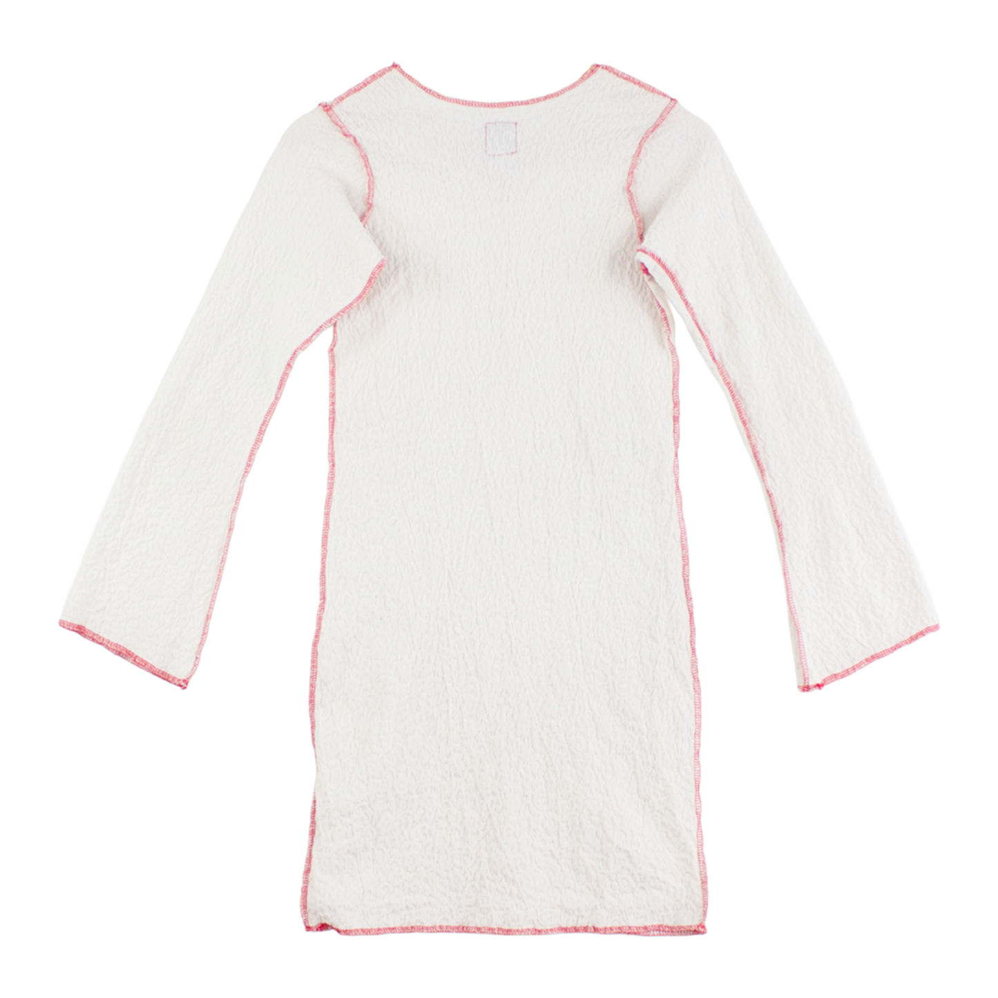 Robe maille blanche upcyclée — coutures apparentes roses | Noussom
