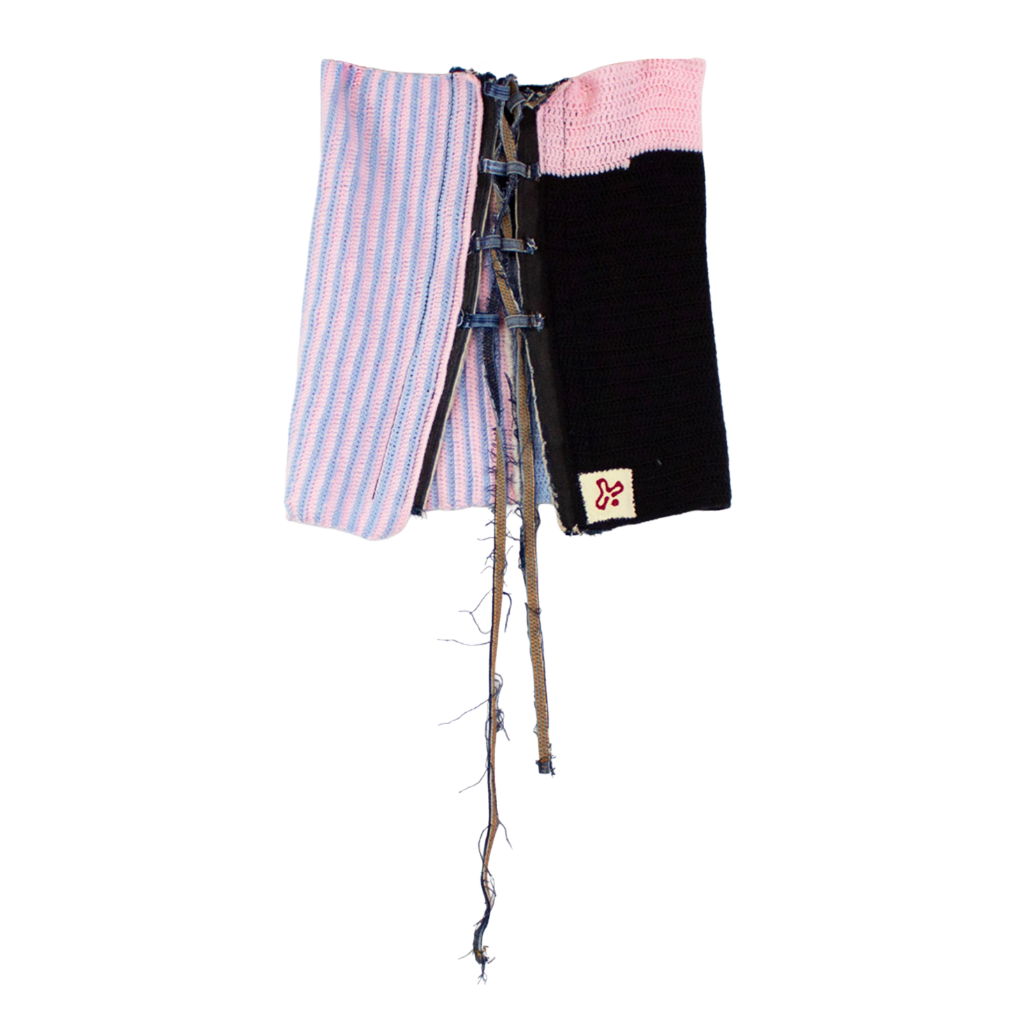 Haut bustier patchwork upcyclé — maille & denim | Noussom