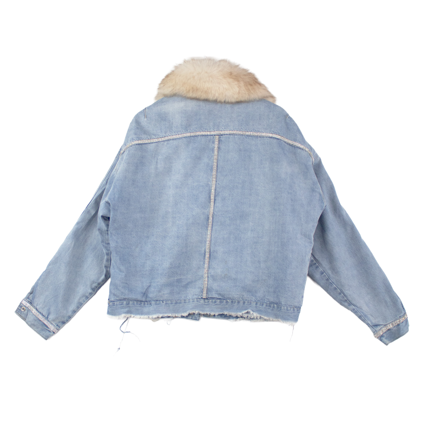 Veste en jean upcyclée col fausse fourrure — denim clair | Noussom