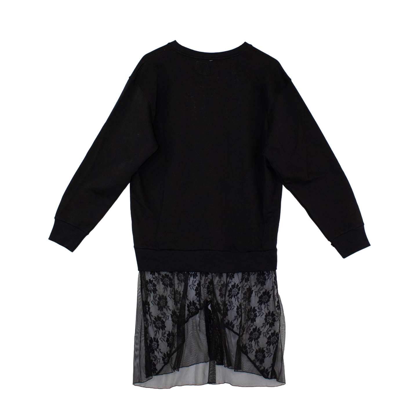 Sweat noir upcyclé « J’adore » — dentelle transparente | Noussom