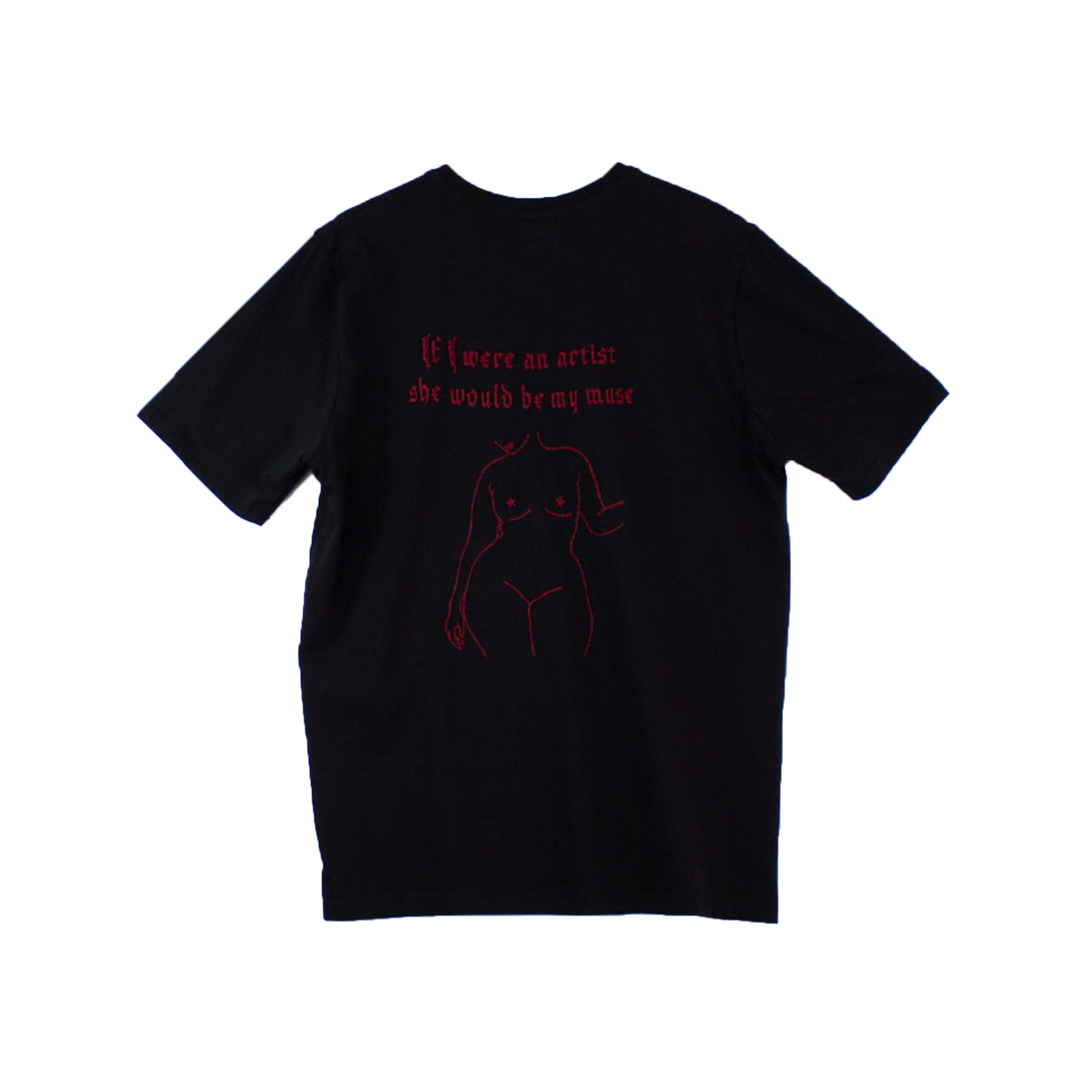 T-shirt noir graphique brodé rouge — illustration muse | Noussom