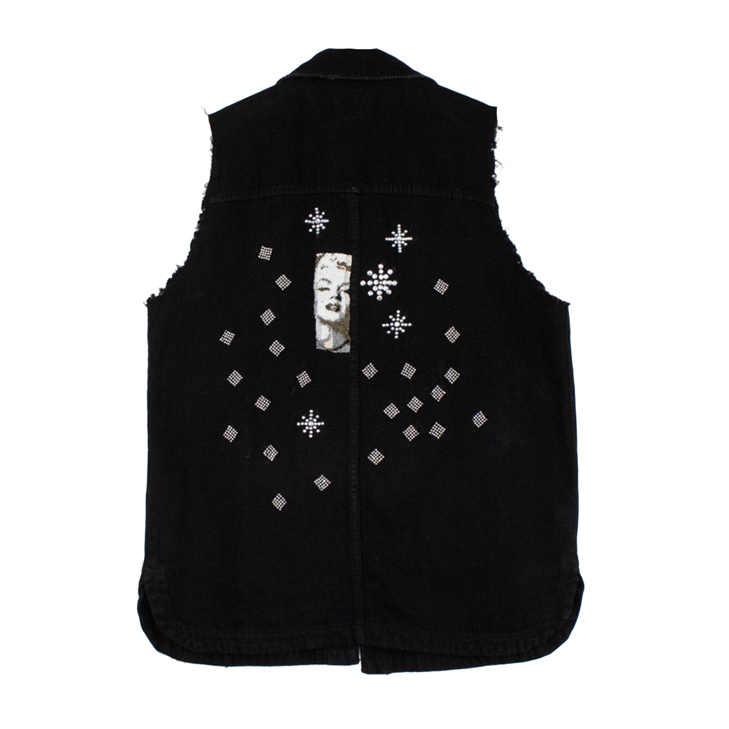 Veste sans manches noire upcyclée — reconstruction denim & détails graphiques | Noussom
