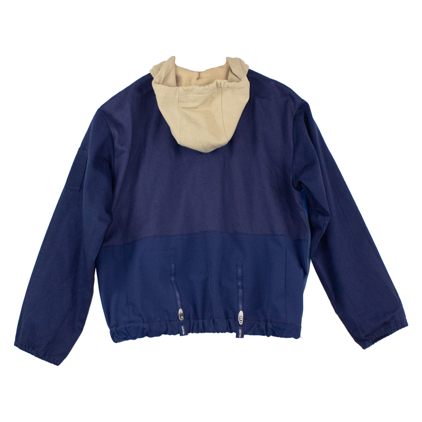 Veste hoodie patchwork upcyclée — marine, noir & textile imprimé | Noussom