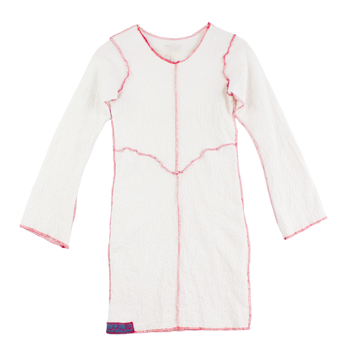 Robe maille blanche upcyclée — coutures apparentes roses | Noussom