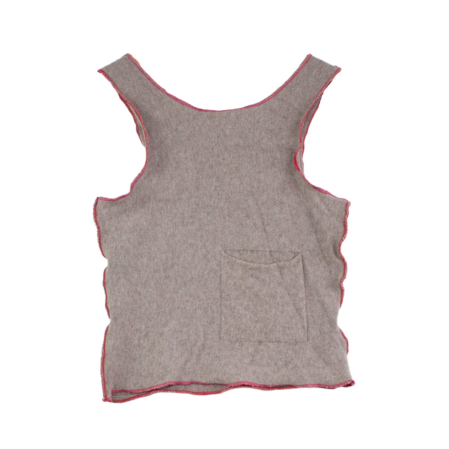 Top maille beige upcyclé — surpiqûre rose contrastée | Noussom