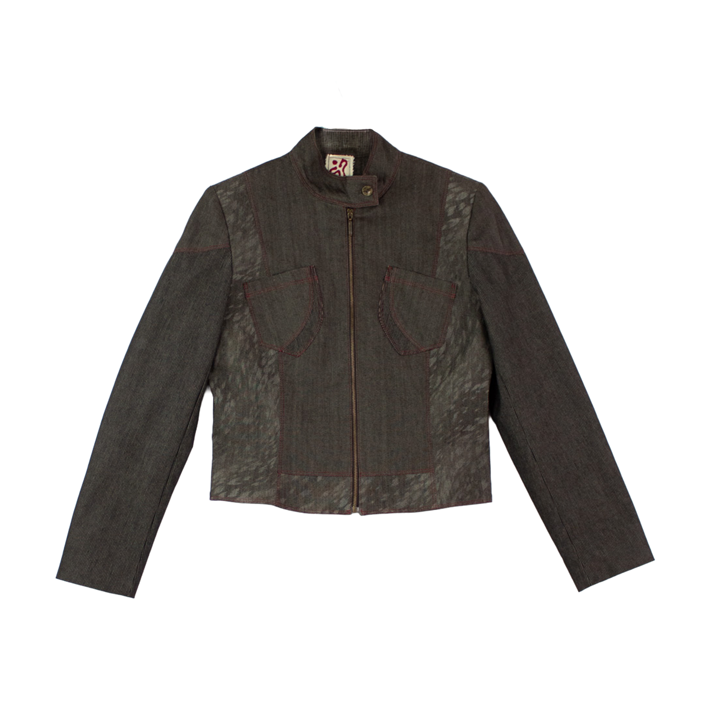 Veste courte upcyclée marron — couture contrastée & coupe structurée | Noussom