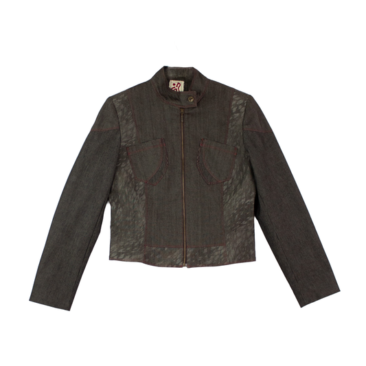 Veste courte upcyclée marron — couture contrastée & coupe structurée | Noussom