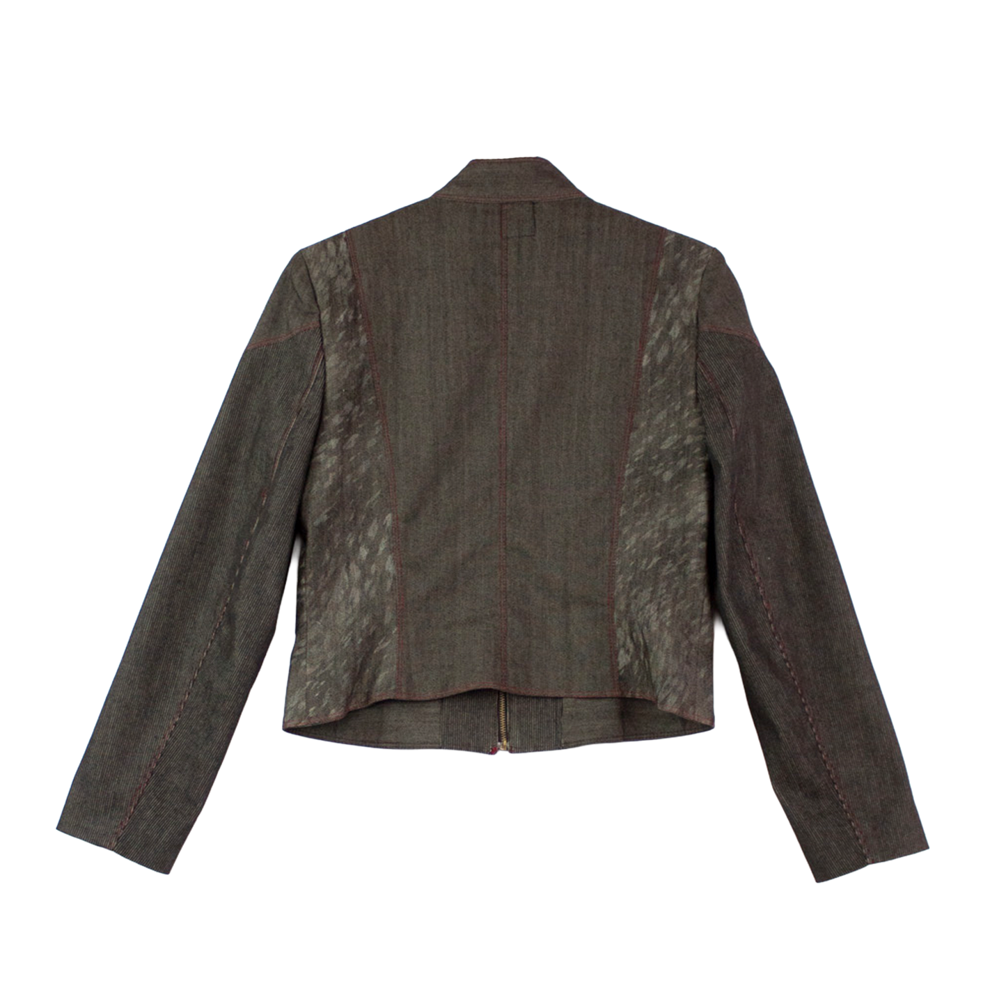 Veste courte upcyclée marron — couture contrastée & coupe structurée | Noussom