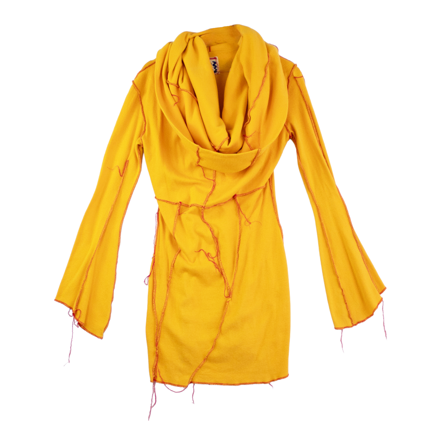 Robe sculpturale jaune upcyclée — coutures apparentes | Noussom