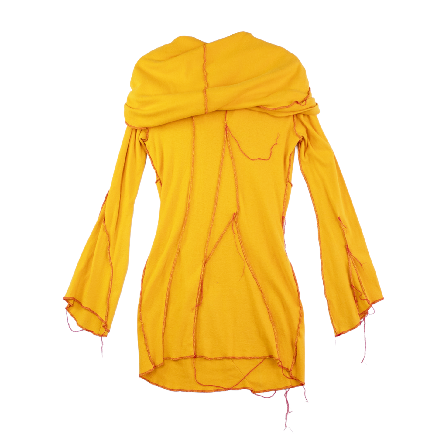 Robe sculpturale jaune upcyclée — coutures apparentes | Noussom