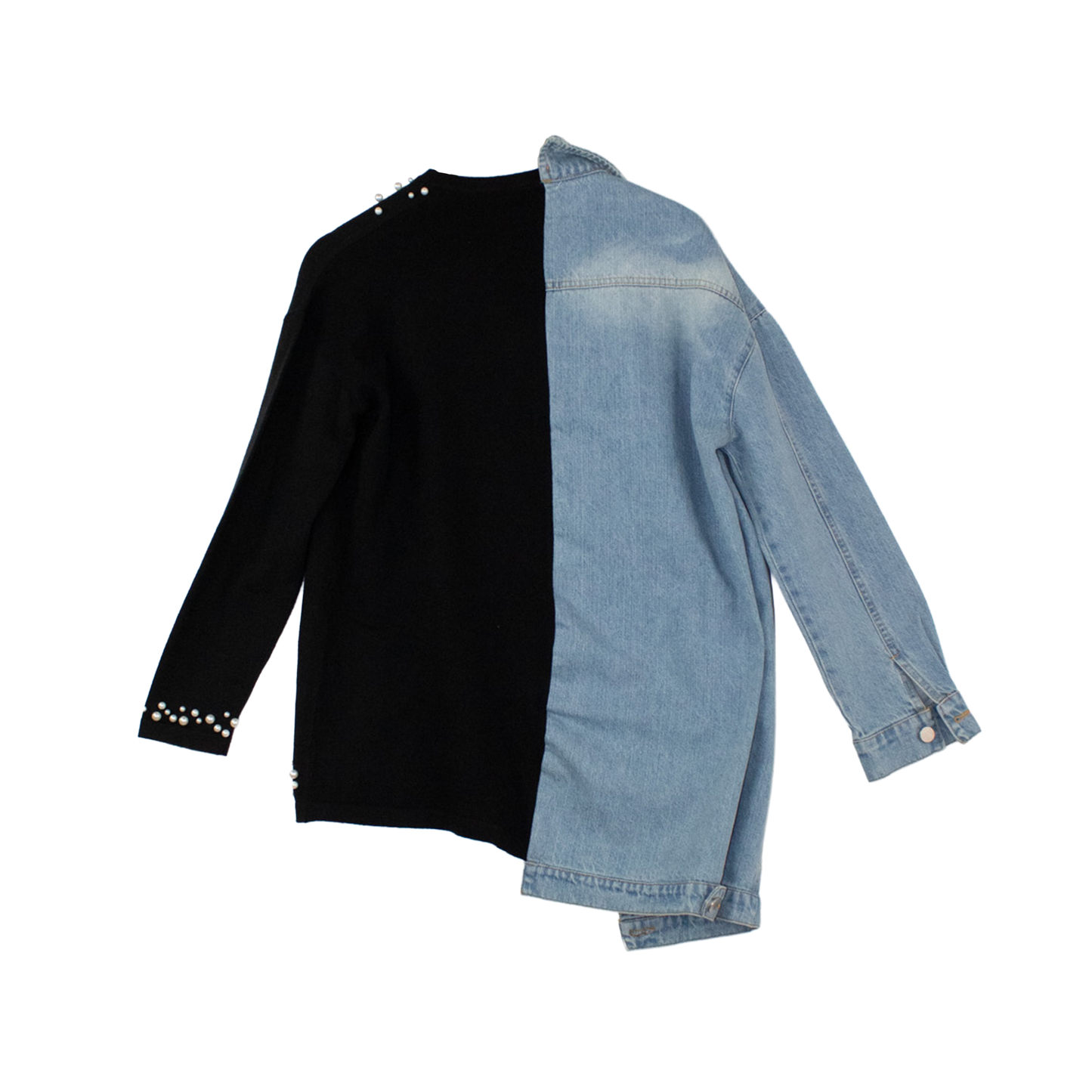 Veste hybride upcyclée denim & noir — perles | Noussom
