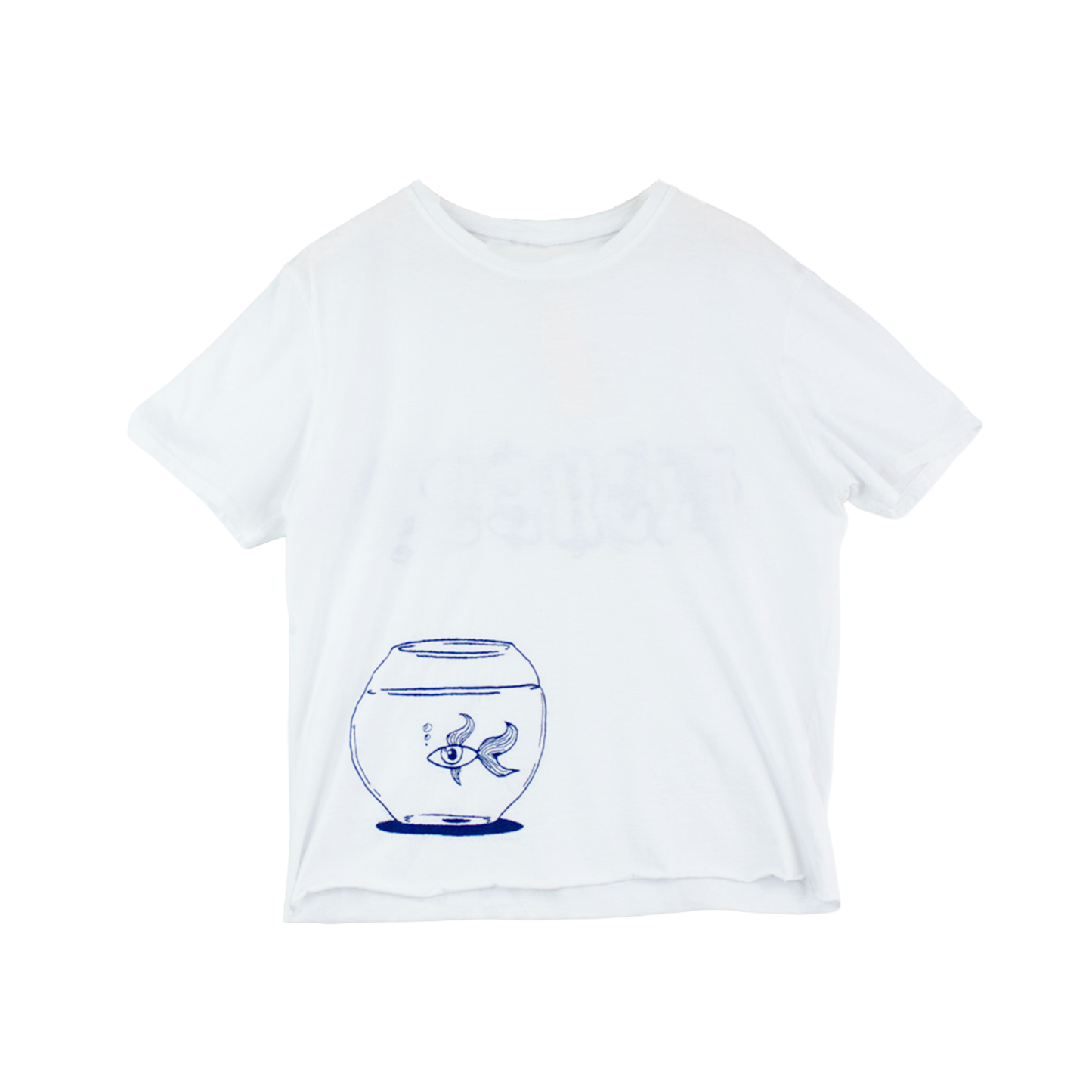 Haut crop « Fish Eye » blanc — broderie bleue | Noussom
