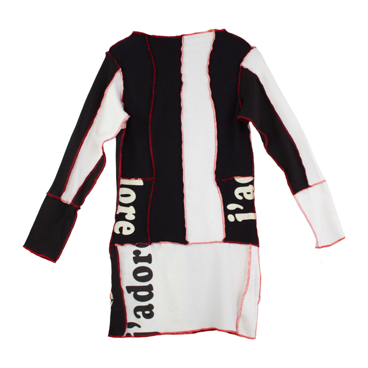 Robe patchwork upcyclée noir & blanc — pièce unique couture apparente | Noussom