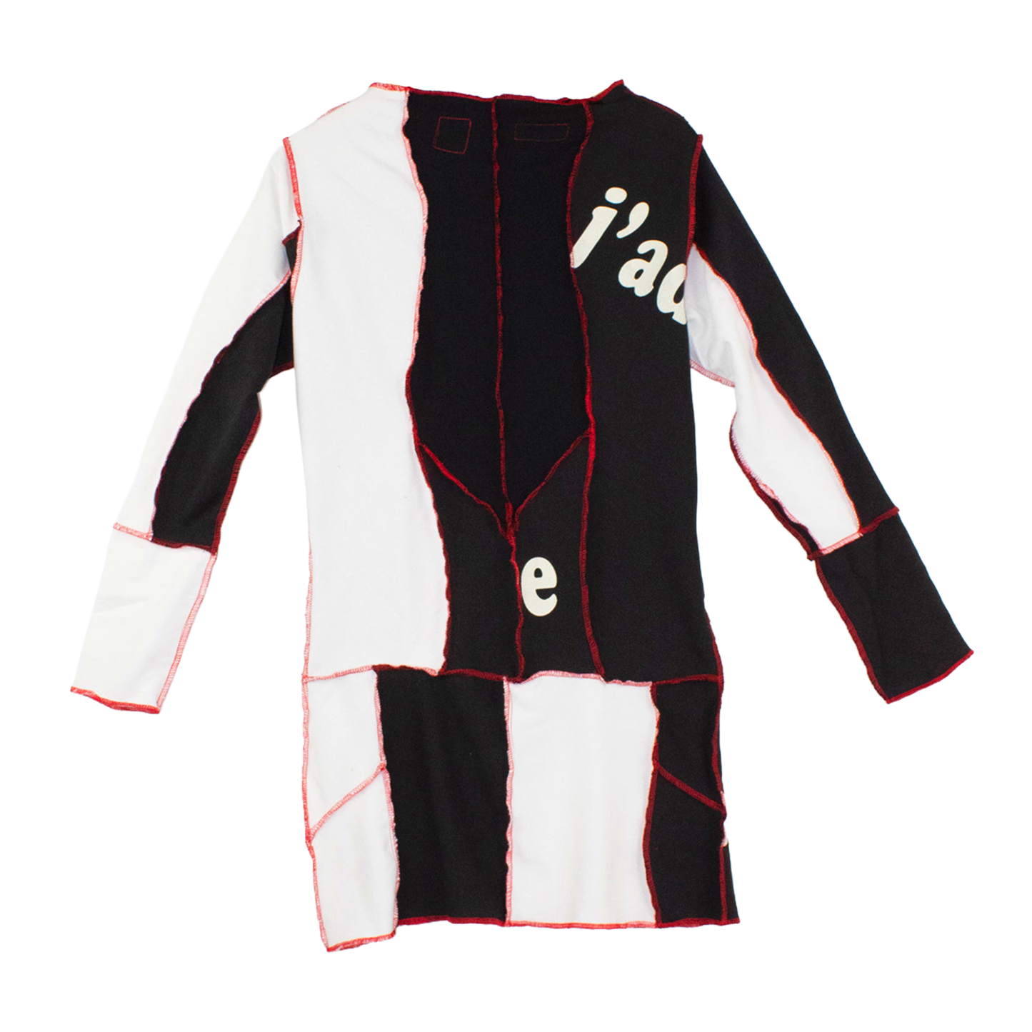 Robe patchwork upcyclée noir & blanc — pièce unique couture apparente | Noussom