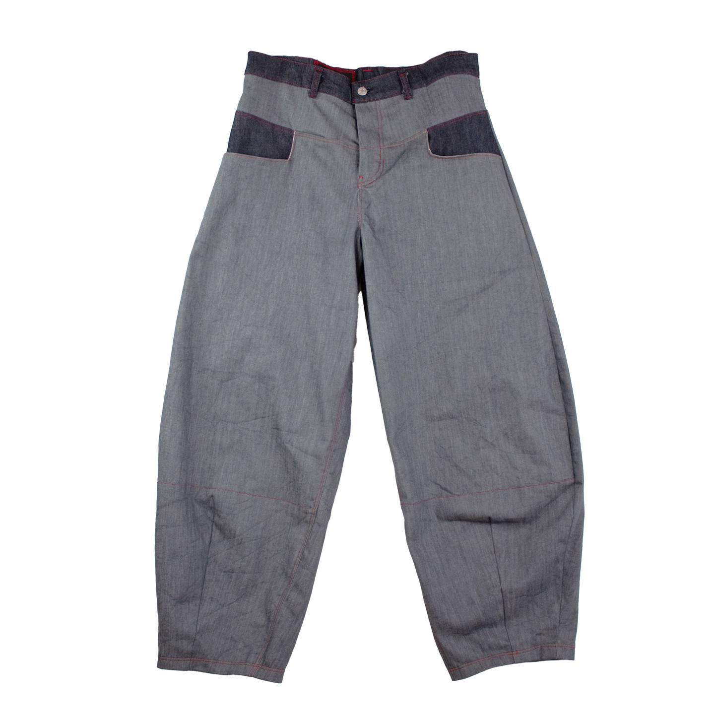 Pantalon large en jean gris upcyclé — couture contrastée | Pièce unique Noussom