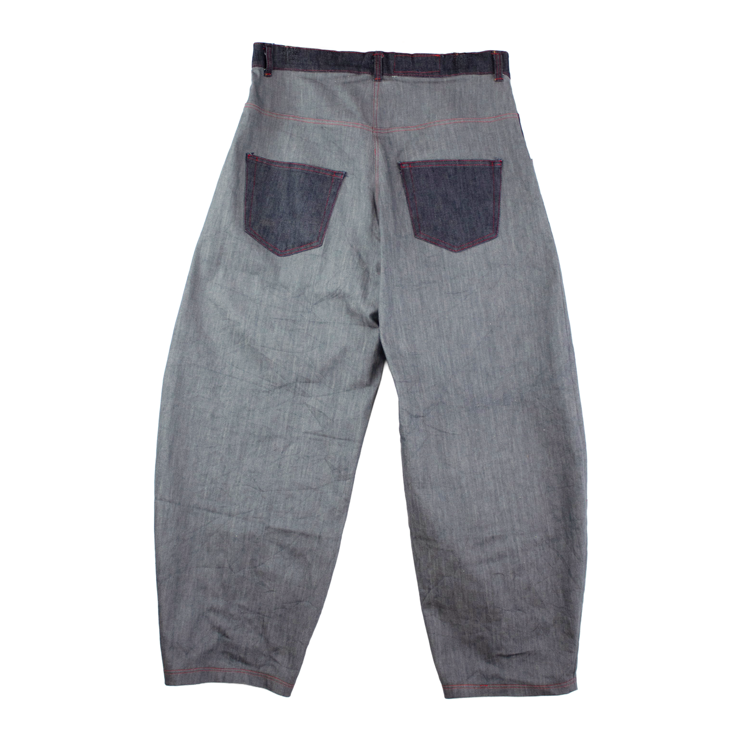 Pantalon large en jean gris upcyclé — couture contrastée | Pièce unique Noussom