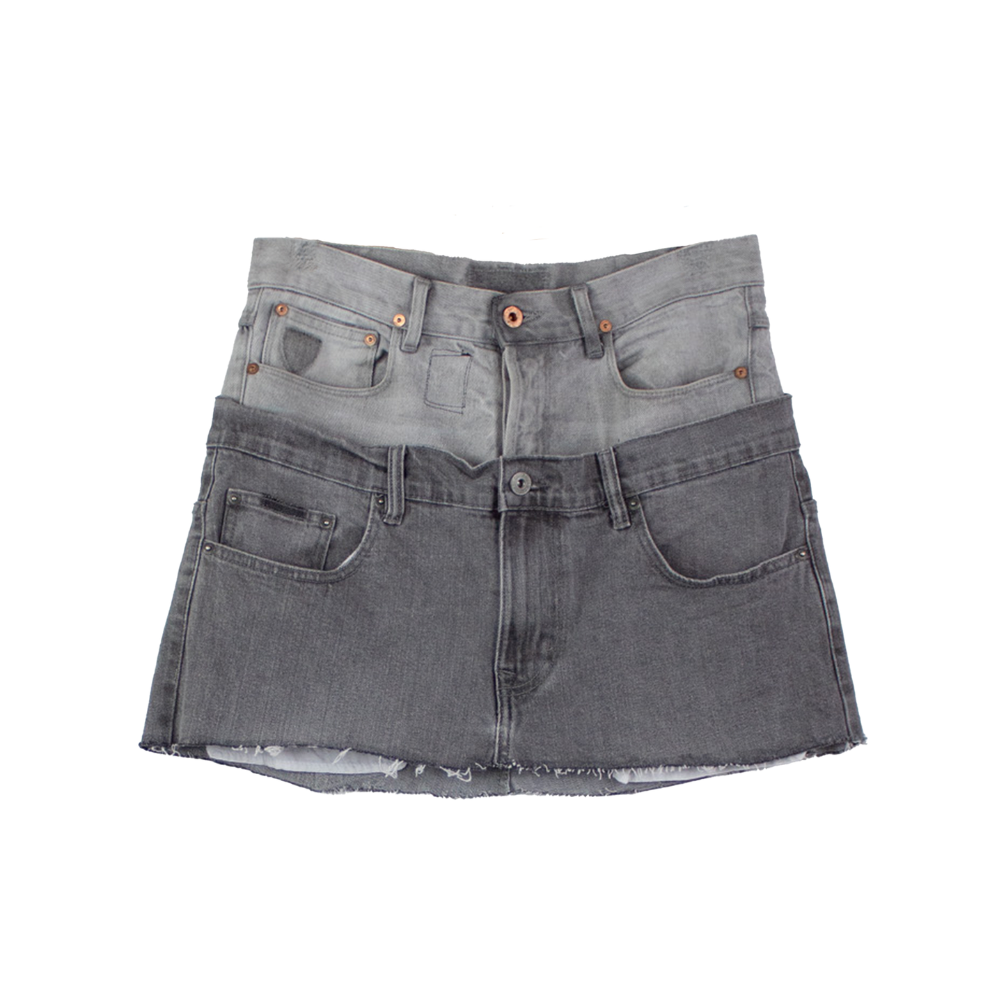 Mini jupe patchwork en jean gris upcyclée — denim double taille | Pièce unique Noussom