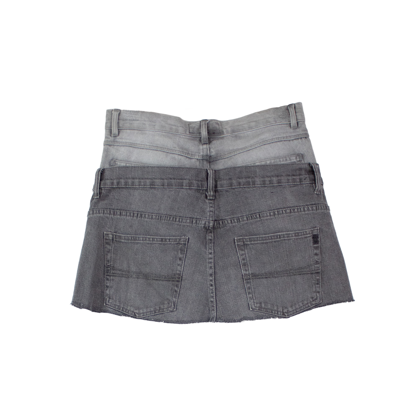 Mini jupe patchwork en jean gris upcyclée — denim double taille | Pièce unique Noussom