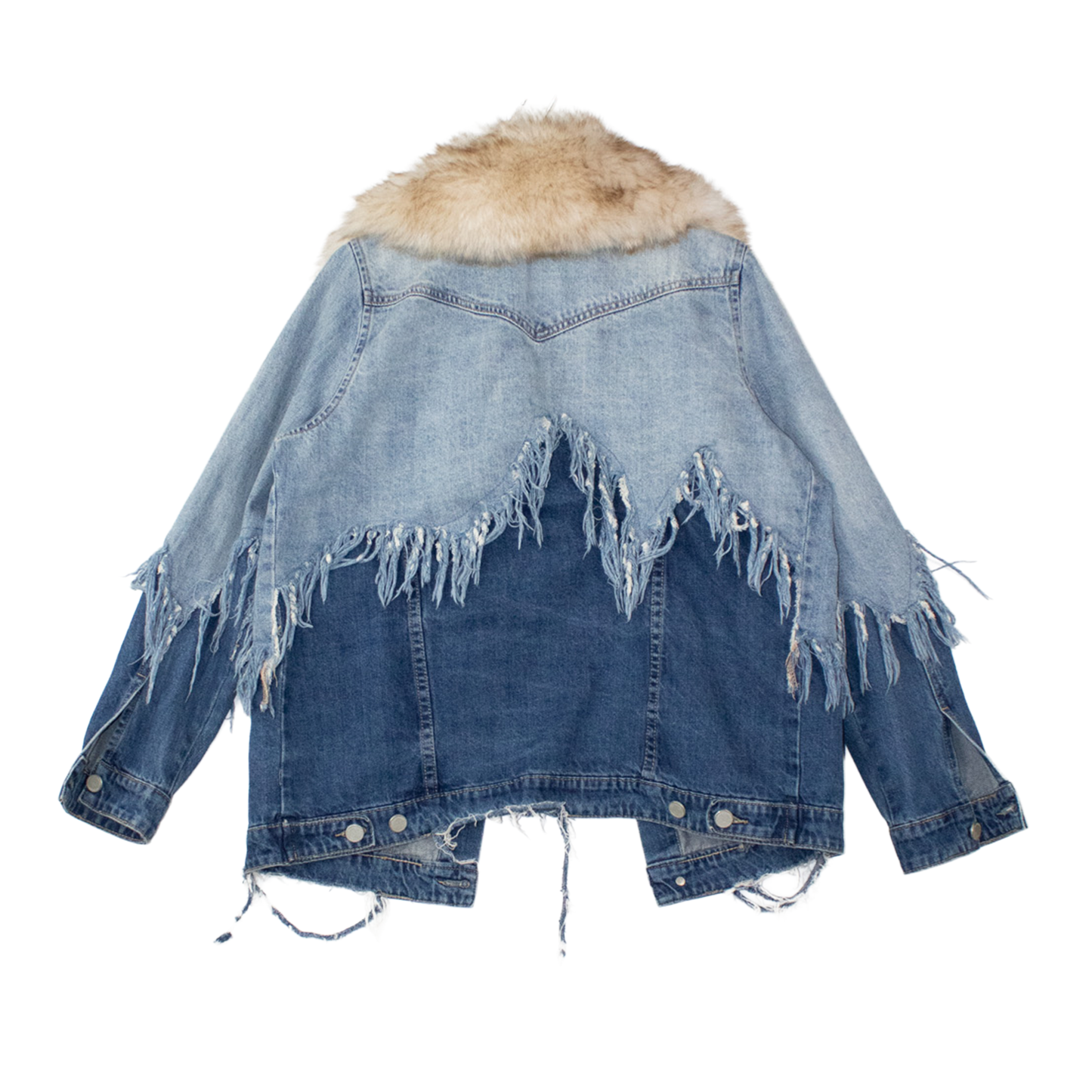 Veste en jean upcyclée col fausse fourrure — pièce unique denim recyclé | Noussom