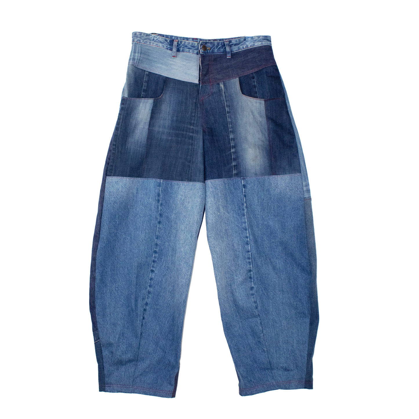 Jean patchwork upcyclé large — pièce unique denim recyclé | Noussom