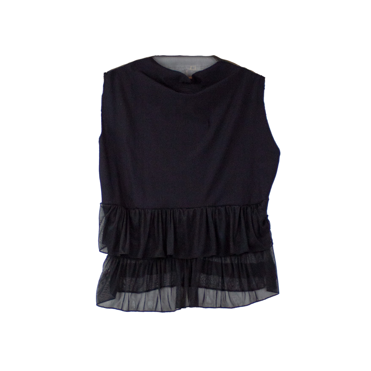 Top upcyclé noir à volants — pièce unique broderie graphique | Noussom