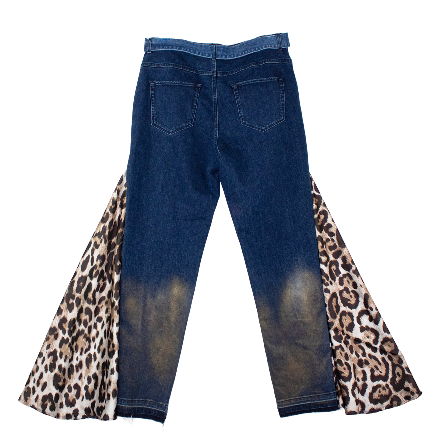 Jean patchwork upcyclé léopard — pièce unique denim transformé | Noussom